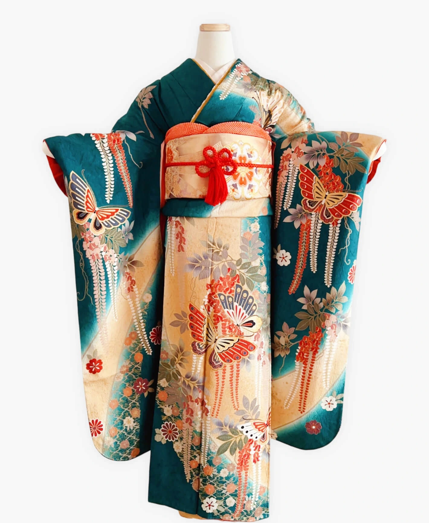 Dark Green Butterfly Furisode