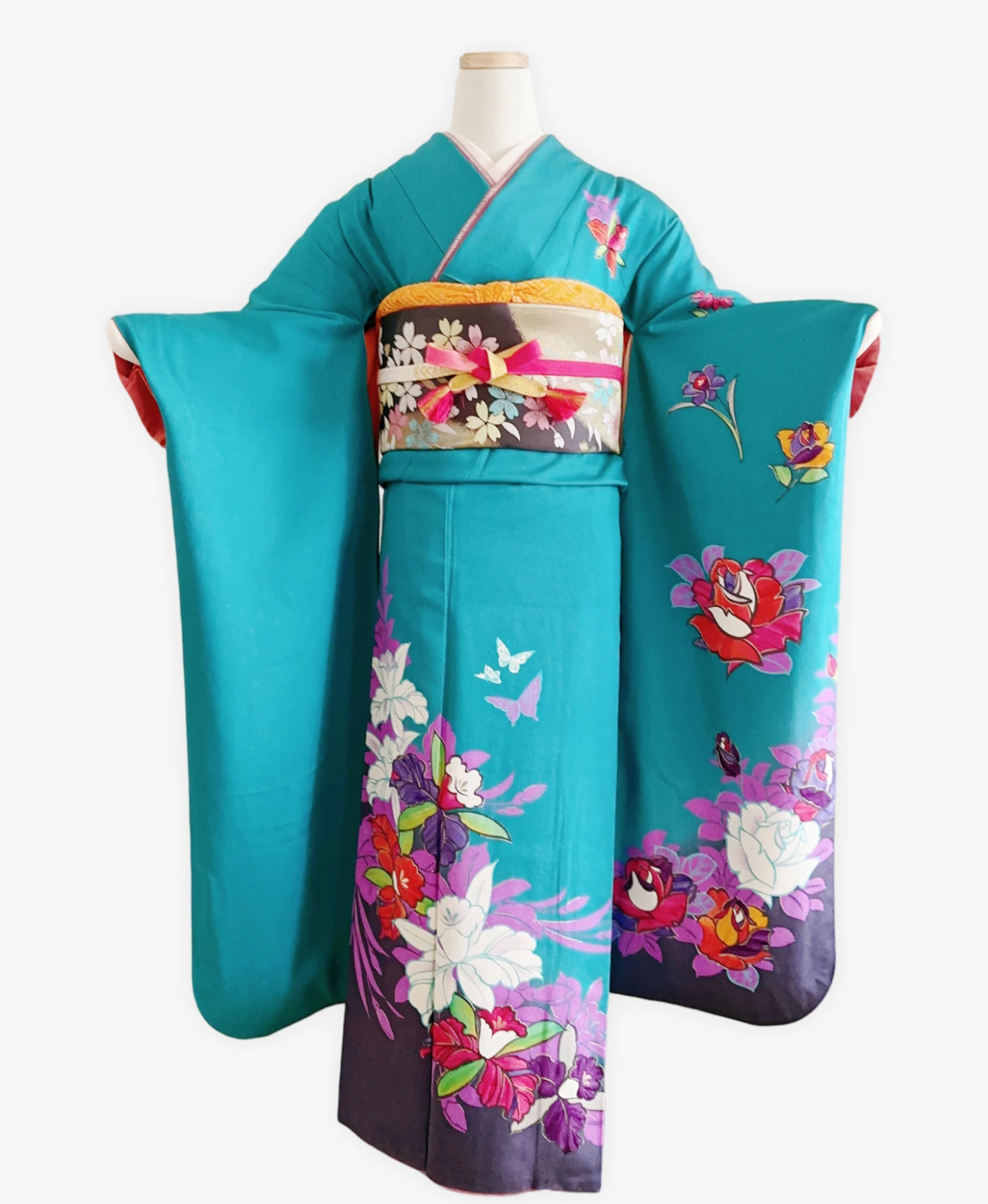 Blue Butterfly Floral Furisode - Image 1