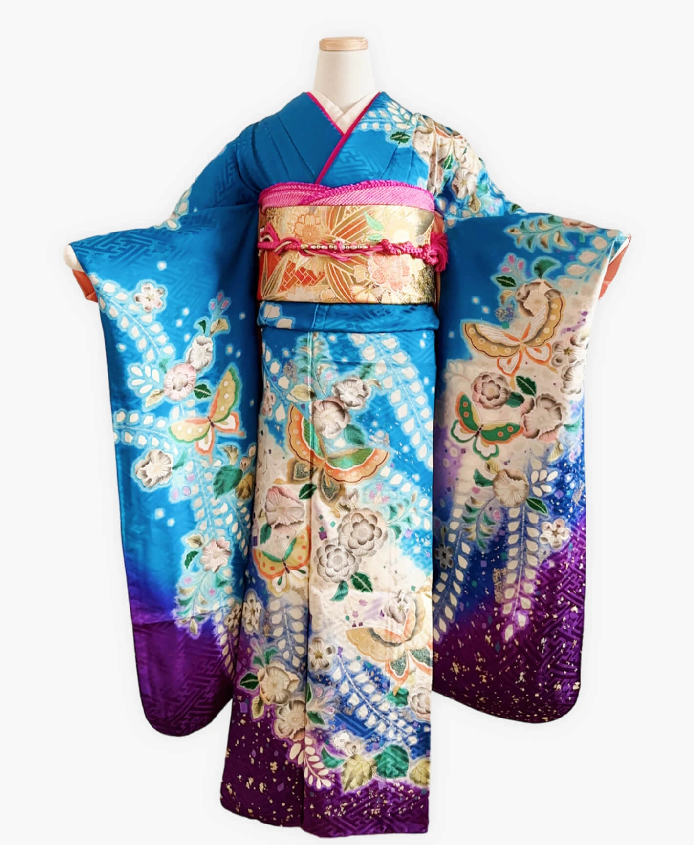 Blue Butterfly Flower Furisode