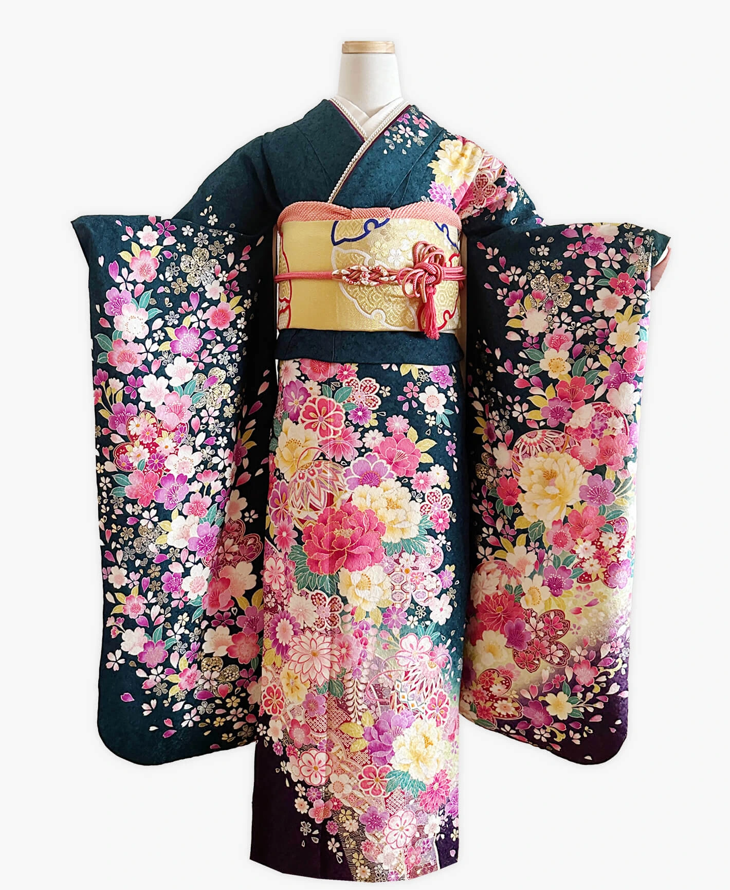 Blue Pink Floral Furisode - Image 1