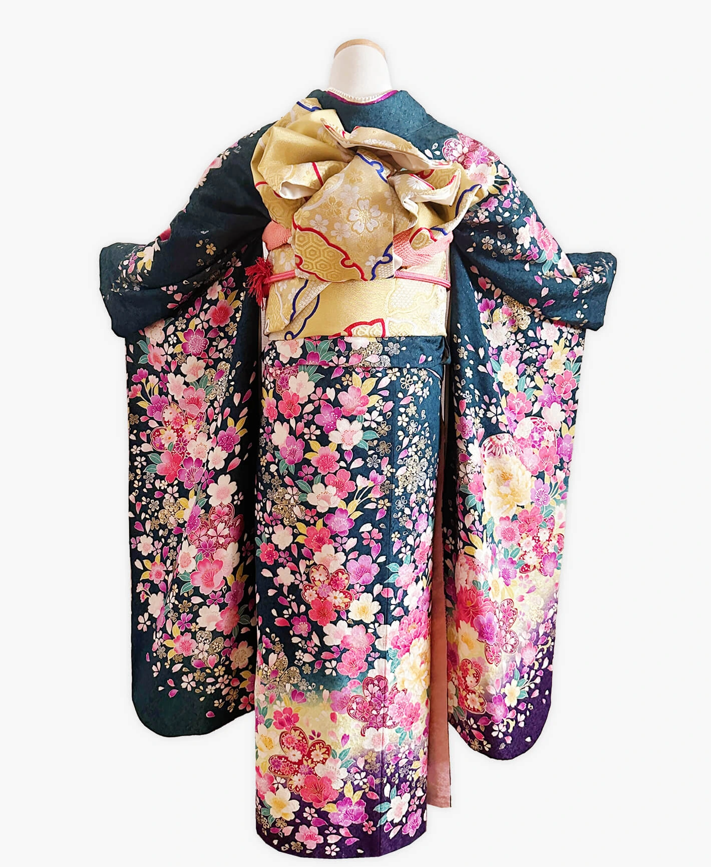 Blue Pink Floral Furisode - Image 2