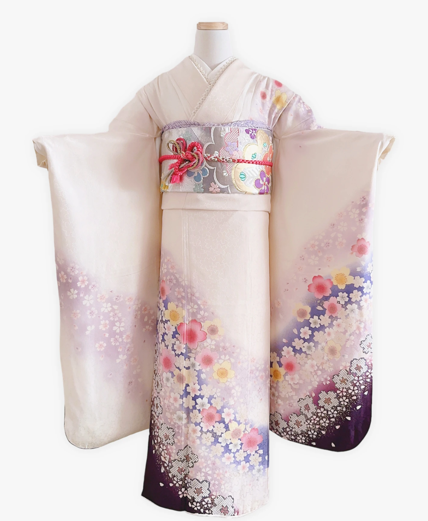 White Sakura Petals Furisode