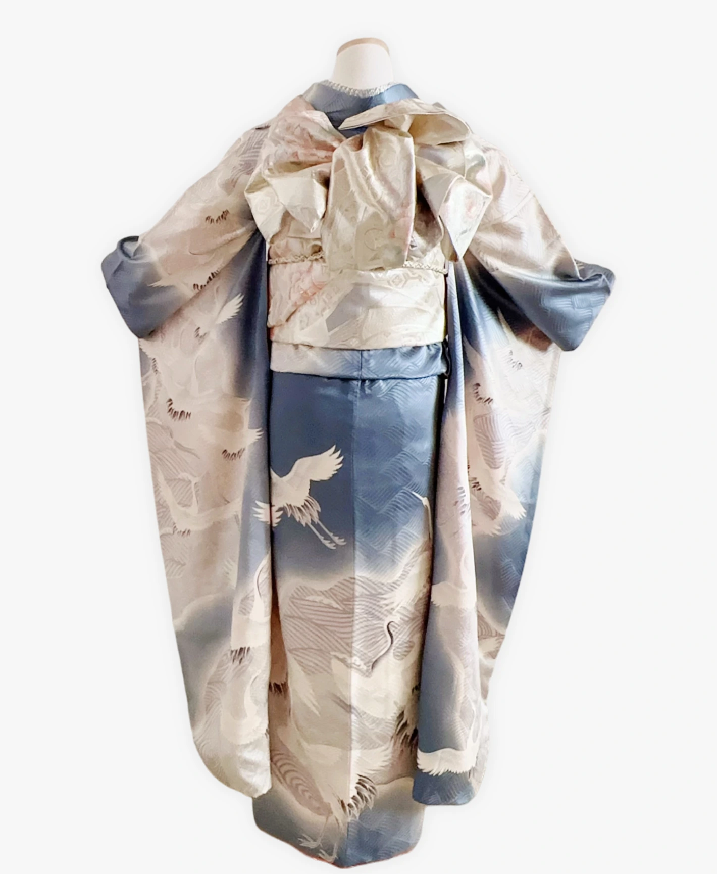 Blue Grey Crane Wave Furisode