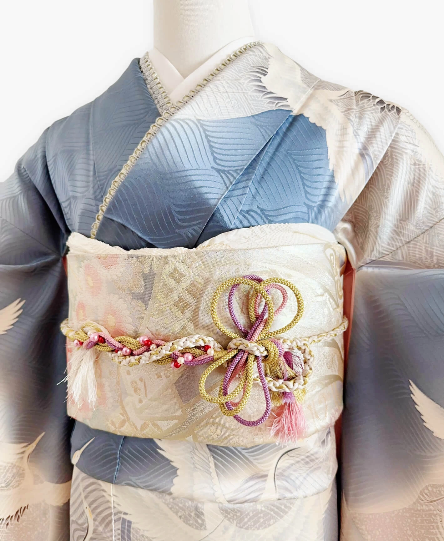 Blue Grey Crane Wave Furisode - Image 3