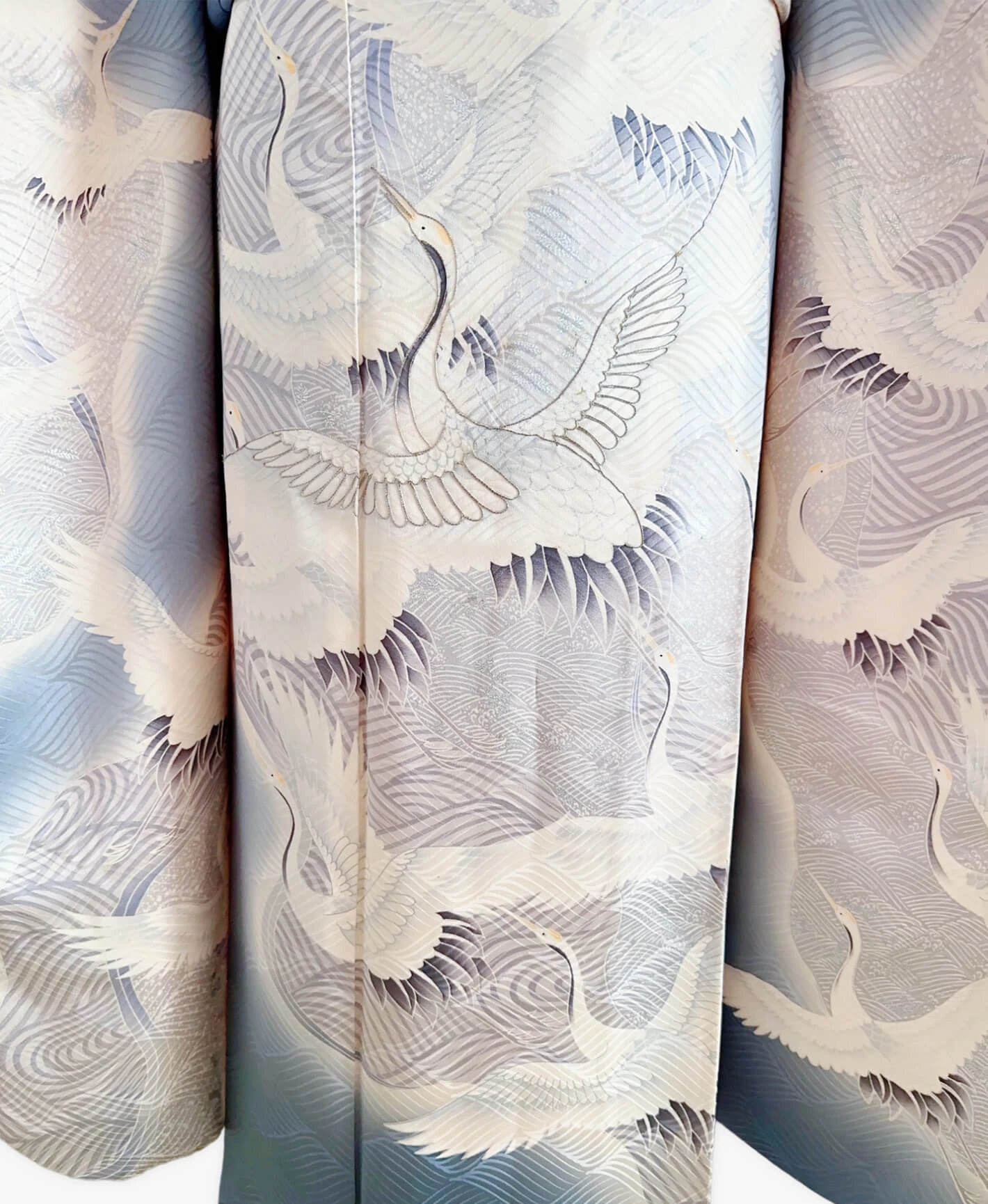 Blue Grey Crane Wave Furisode - Image 5