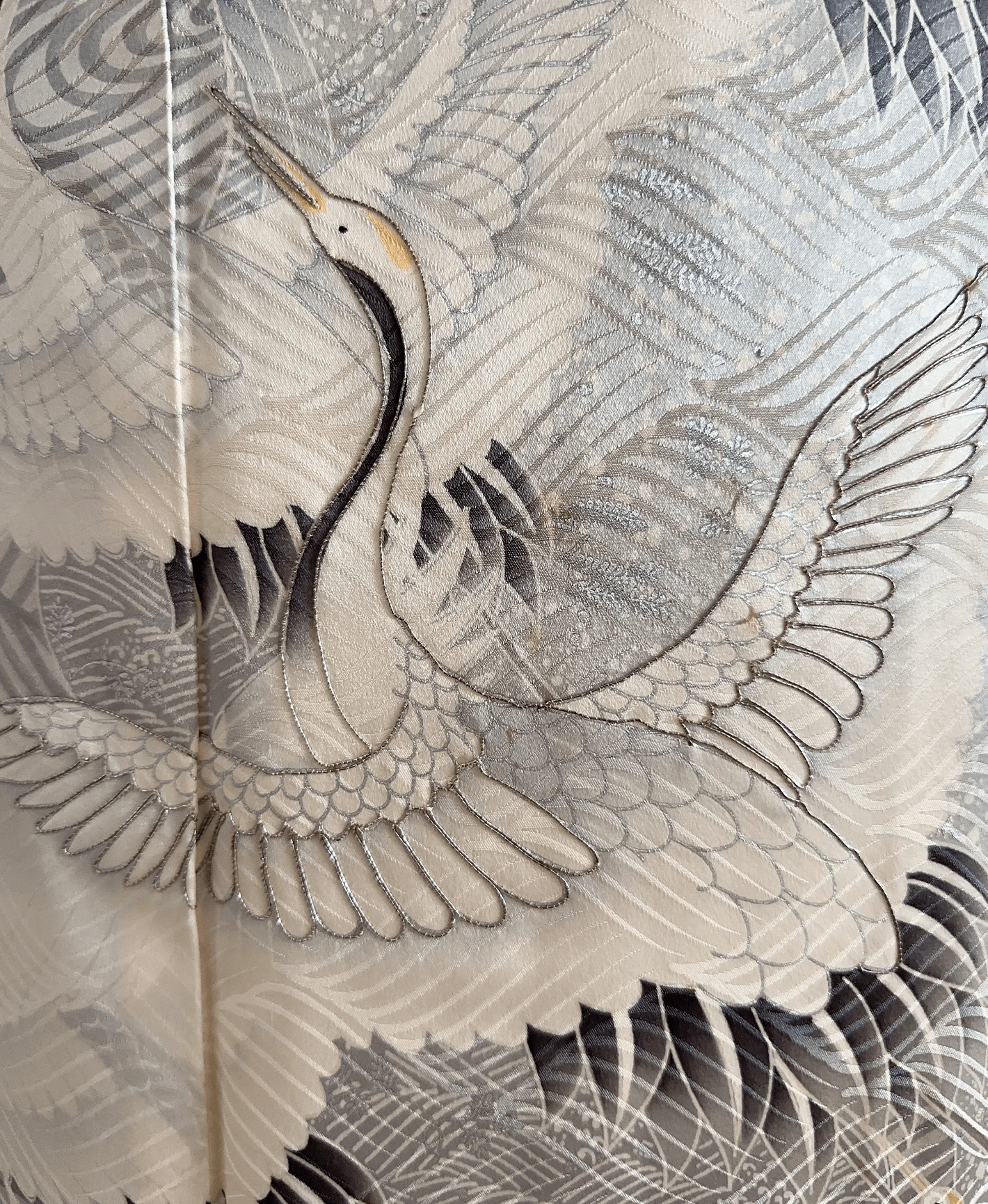 Blue Grey Crane Wave Furisode - Image 6