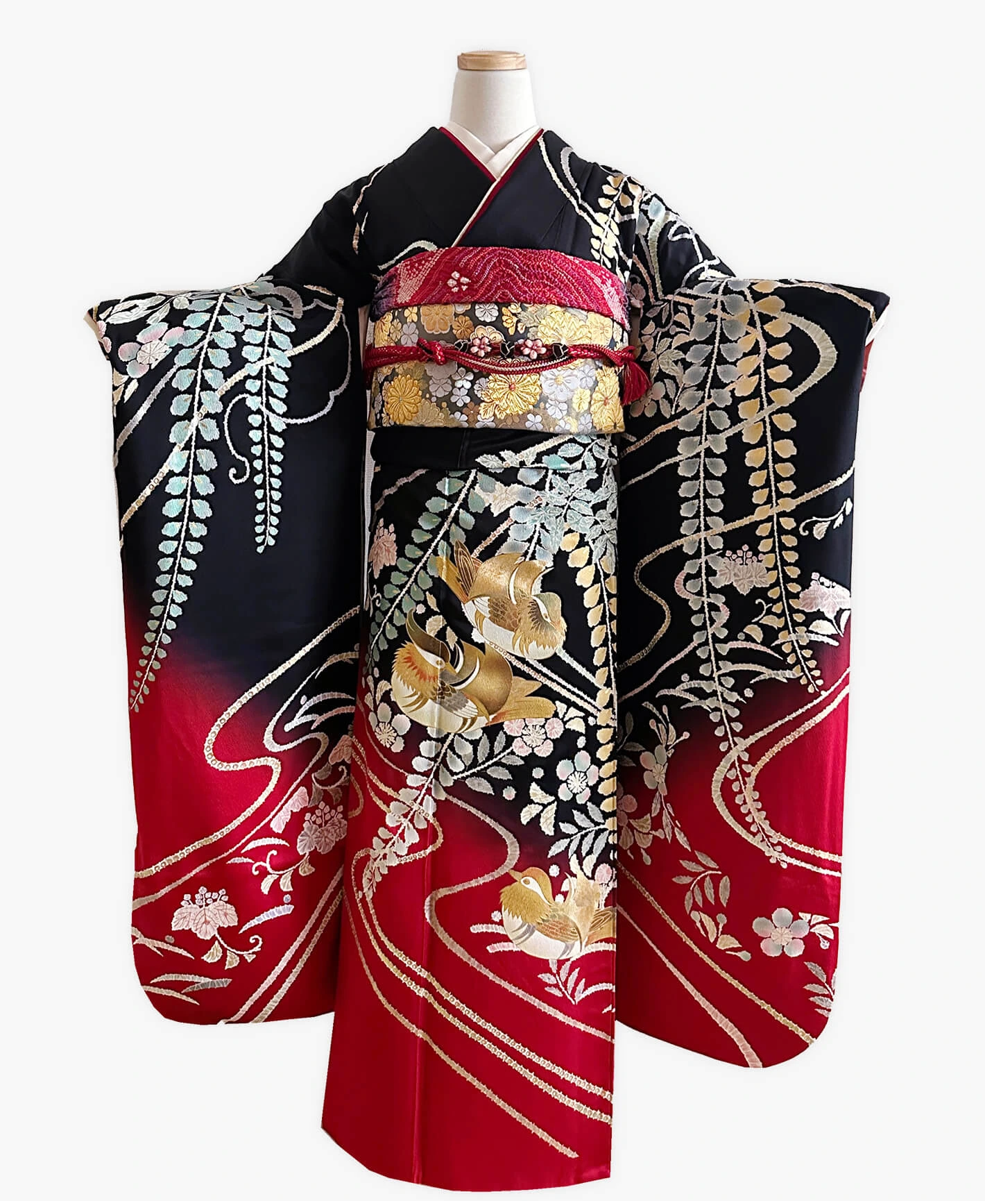 Black & Red Mandarin Duck Furisode - Image 1